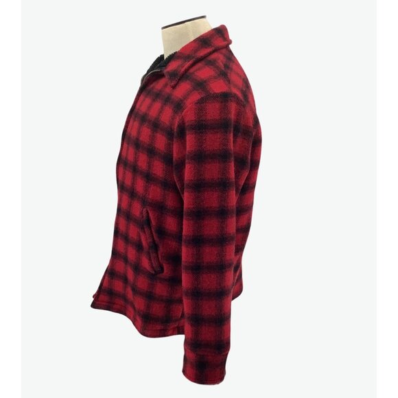 Vintage LL Bean Buffalo Plaid Wool Sherpa Lined Jacket Size Large Made In USA - Picture 5 of 7